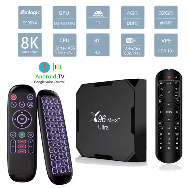 X96 Max+ Ultra S905X4 8K Android 11.0 Bluetooth 4GB/32GB 64 bit Dual WiFi TV Box