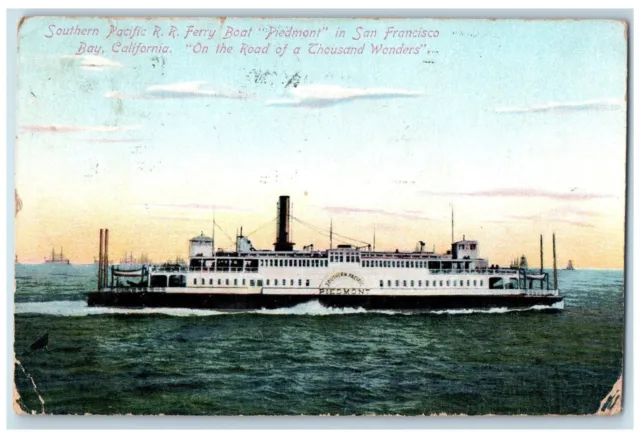 1909 Southern Pacific RR Ferry Boat Piedmont San Francisco Bay CA Postcard