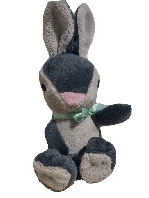 Animal Adventures Bunny Rabbit Gray Green Spotted Bow Fluffy Tail 10” Vintage