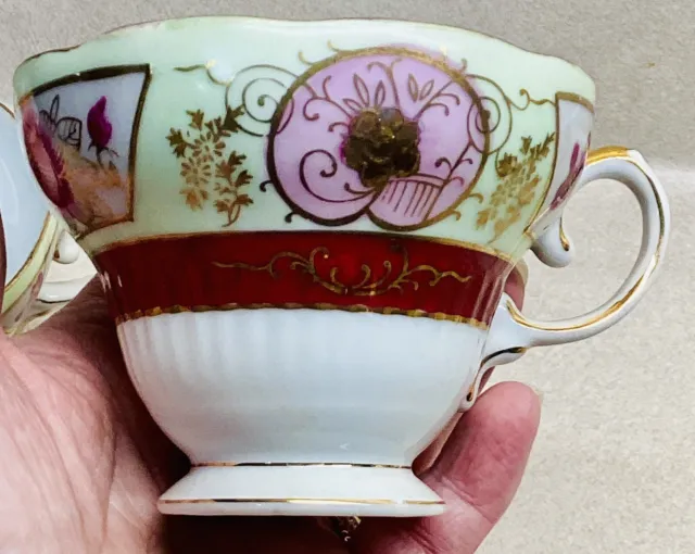 Antique VTG Set Of 6 Tea Cup Lot- Maroon &Pink UCAGCO China Hand Painted Japan