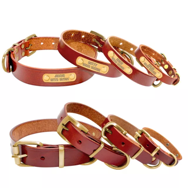 Genuine Personalized Dog Collars Leather Puppy Collars for Small Medium Dogs 3