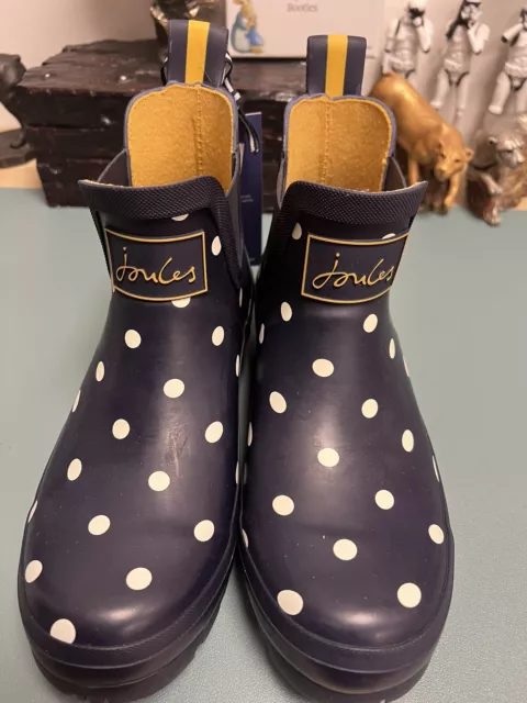 JOULES Women's Size 4 UK WELLIBOB Boots White Polka Dots on Navy NEW TAGS NO BOX