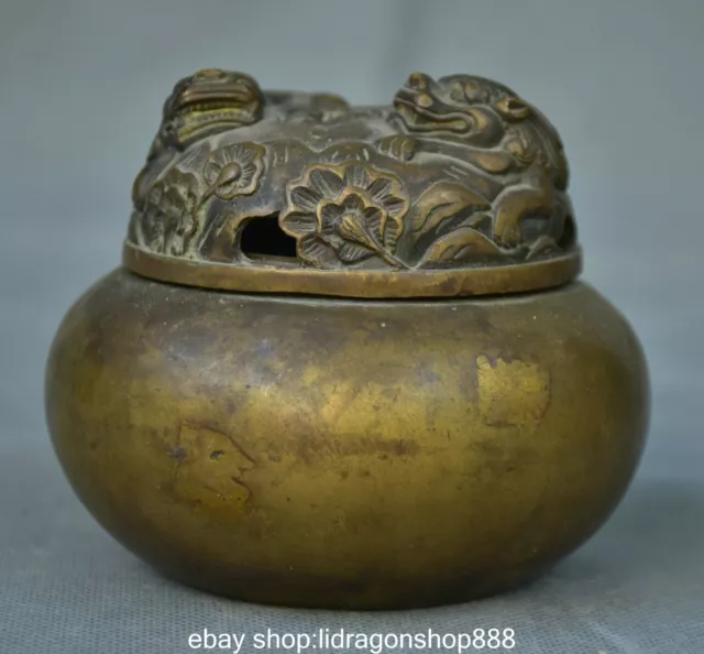 3.8" Encensoir à fleurs Pixiu Beast en bronze de Chine ancienne Paire Fengshui