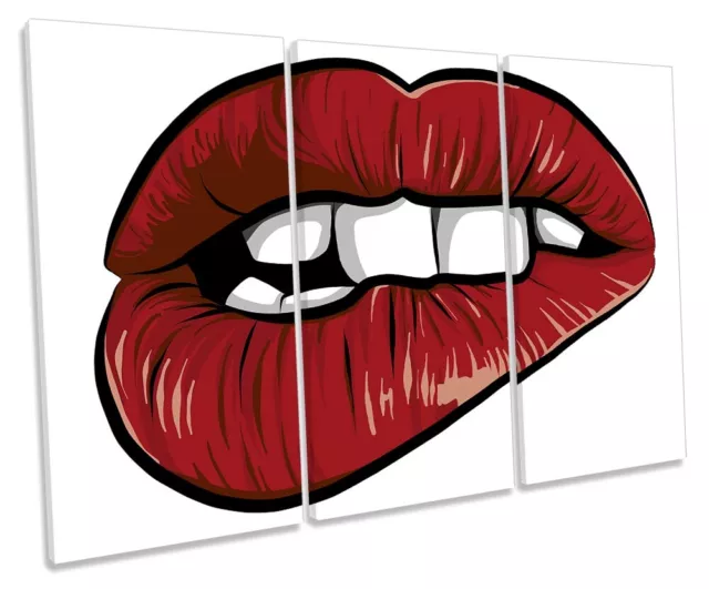 Sexy Lips Bite Fashion Print TREBLE CANVAS WALL ART Picture Red