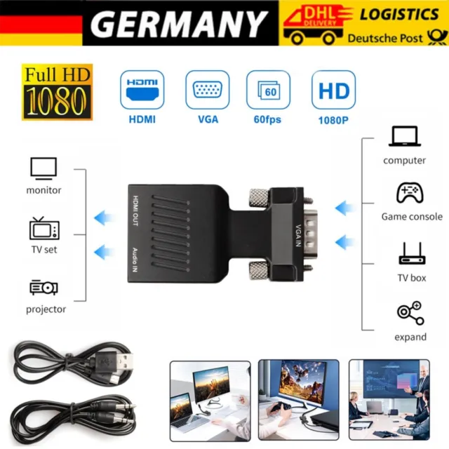 HDMI zu VGA Adapter HDTV 1080p Konverter Audio & Videokabel für PC, Laptop
