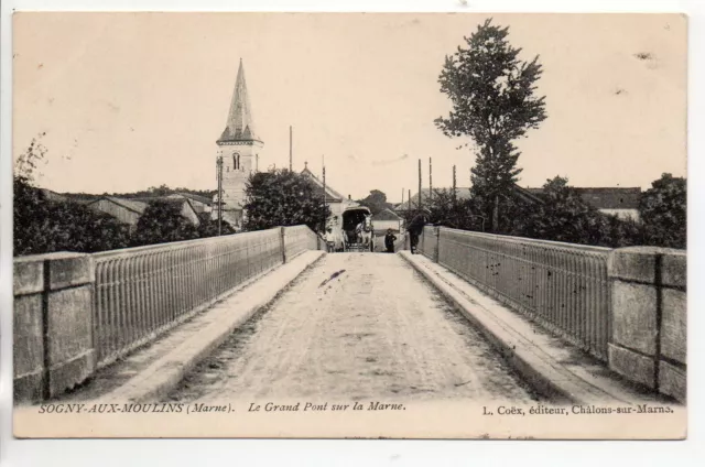 SOGNY AUX MOULINS - Marne - CPA 51 - Attelage sur le grand pont de la Marne