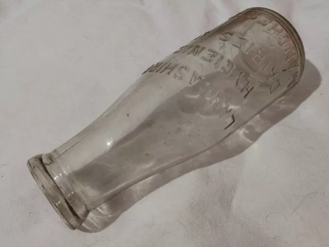 Rare Lancashire Hygenic Dairies Ltd Manchester Pint Size Wide Mouth Milk Bottle.