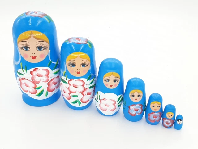 17 cm Matroschka Babuschka Matrjoschka blau Blumen 7 Puppen