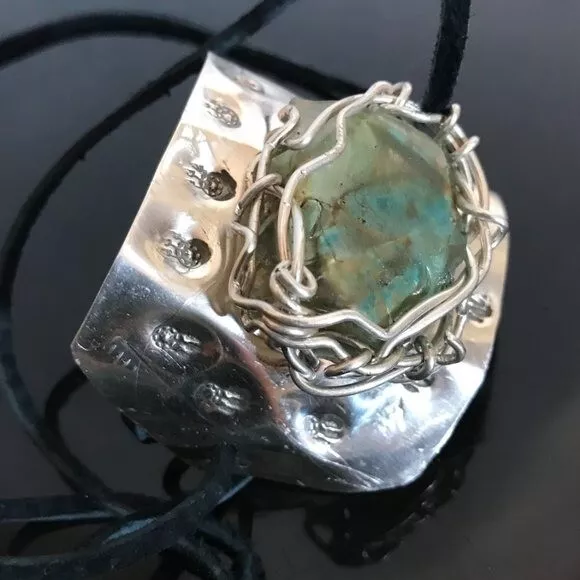 Turquoise Herkimer Sterling Silver 925 Cuff Ketoh Dreamcatcher Leather Bracelet