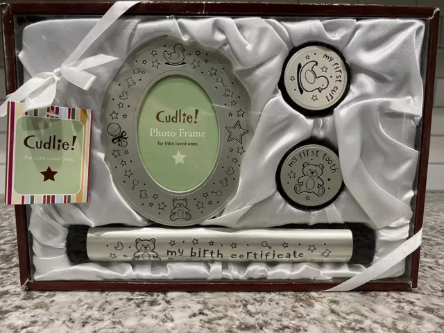 Cudlie! 4 Piece Decor Brushed Silver Tone Baby Keepsake Gift Set