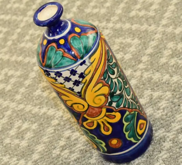 Botella Talavera MD 10.5" Tall Ceramic Vase, Blue Glazed Jug Flower- 13693