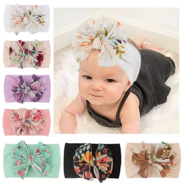 1PC Newborn Infant Baby Girls Flower Bow Headband Stretch Hairband Headwear