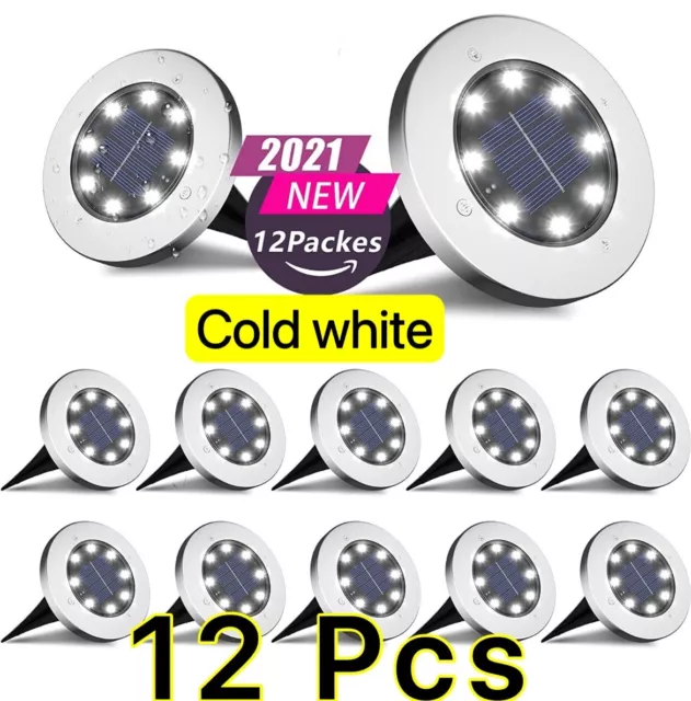 12PACK Solar In Ground Lights Outdoor Buried Lamp Disk LED Lawn Pathway Garden