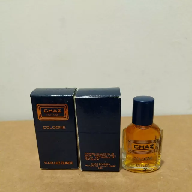 2-  REVLON CHAZ FOR MEN COLOGNE SPLASH .25 oz. ~ RARE  MINI BOTTLE for Men ~NIB