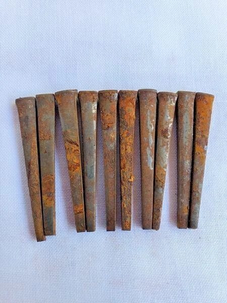 (10) Antique Square Cut Head Iron Nail Nails Spikes 1 5/8" inch w/ rusted patina
