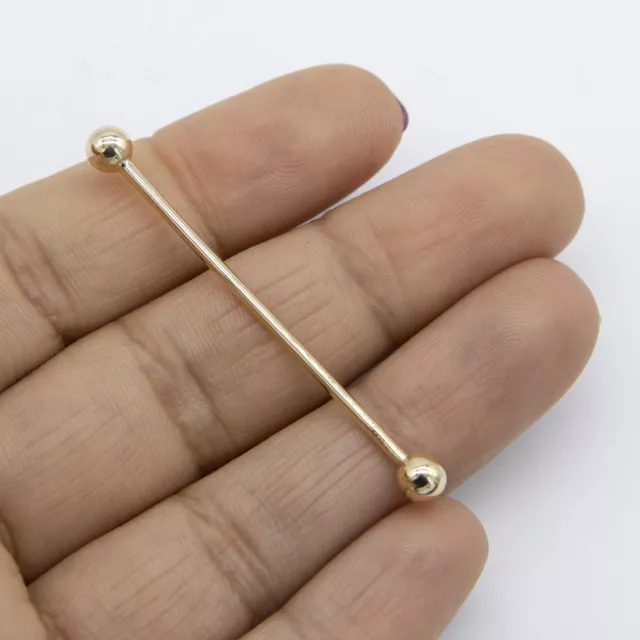 Industrial Scaffold Straight Barbell with Screw Balls Piercing 14G Real 14K Yel