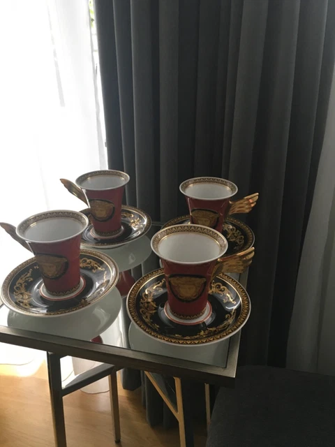 Versace Rosenthal Medusa Red Rot Ikarus 4-er Set 8-tlg. Kaffeetasse neuPorzellan