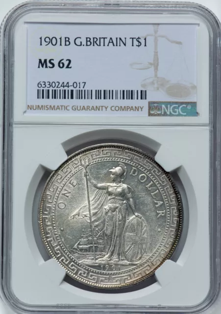 Great Britain: Victoria Trade Dollar 1901 B, NGC MS-62, Bombay Mint