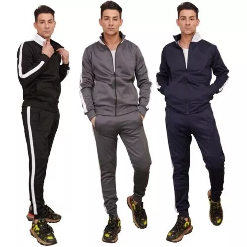 Hommes Complet Survêtements Ensemble Gym Fermeture Éclair Jogging Casual Étroit