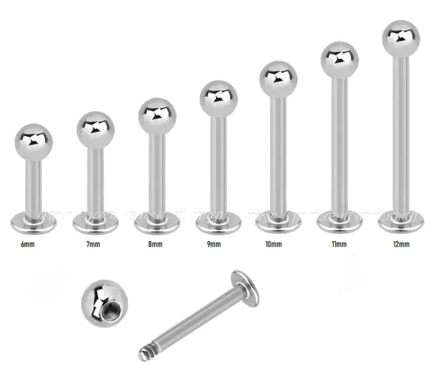 1pc. 16G 1/4" to 1/2" 3mm Ball Top 316L Surgical Steel Labret Monroe Tragus