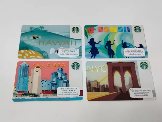 (New, No Value) Lot of (4) Starbucks Collectibe Gift Cards NYC San Diego Hawaii