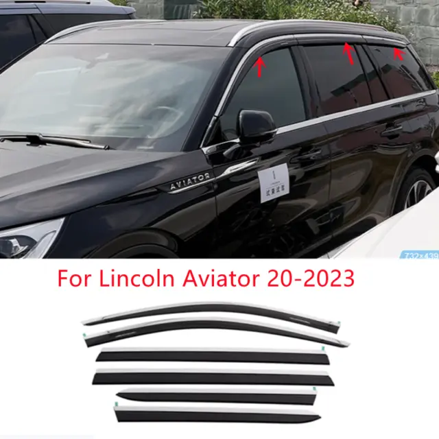 For Lincoln Aviator 20-2023 Window Visor Vent Shades Sun Rain Guard Black+steel