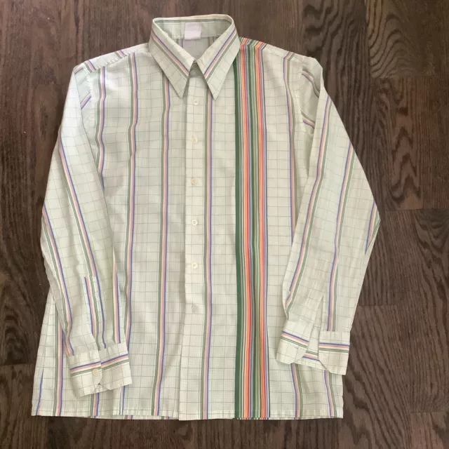 Vintage On Time by Primetime Pointed Collar Striped Button Up Shirt Mens Large