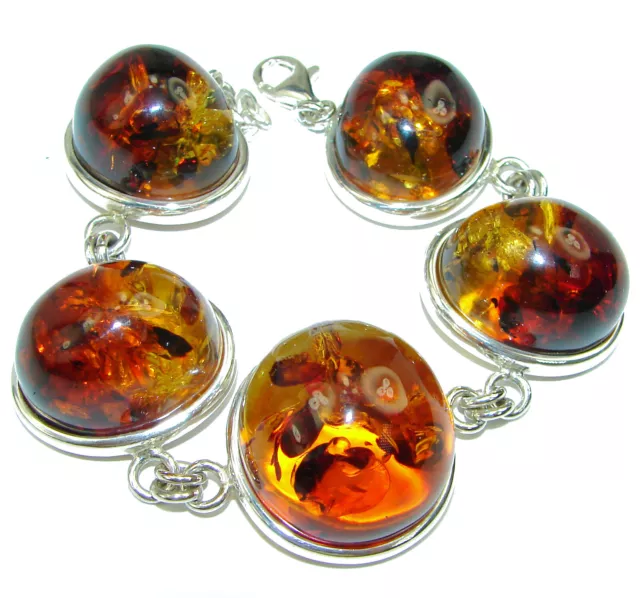 HUGE Beautiful  Baltic Amber .925 Sterling Silver handcrafted  Bracelet