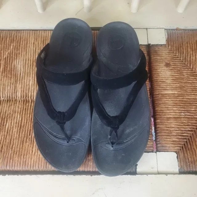 FitFlop Whirl Black Thong Microfiber Sandals Womans sz 10 2