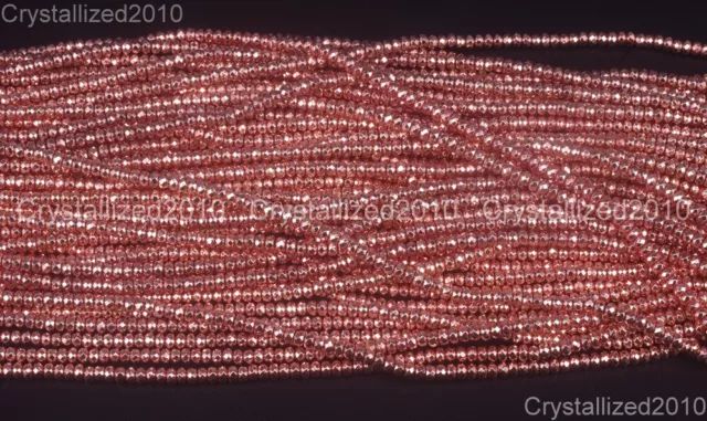 AAA Natural Rose Gold Hematite Gemstone Faceted Rondelle Beads 2mm 3mm 4mm 16"