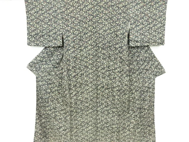 6494610: Japanese Kimono / Antique Kimono / Mon Kinsha / Rhombus Flower
