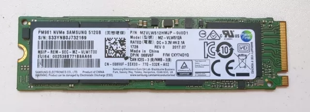 Samsung PM961 Polaris 512GB M.2 Gen3 x4, NVME Solid State Drive SSD MZVLW512HMJP