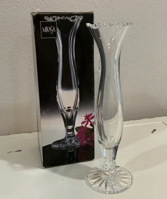 Vintage Germany Mikasa Crystal PURITY Bud Vase 8 In Tall With Original Box