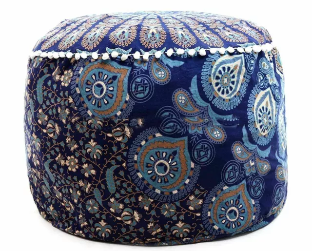 Indian Mandala Floor Pouffe Case Ethnic Round Ottoman Pouf Cover Cotton Bean Bag