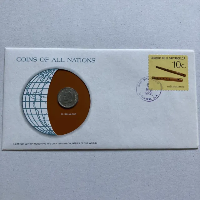 Coins of All Nations El Salvador PNC Stamp and Coin Cover by Franklin Mint