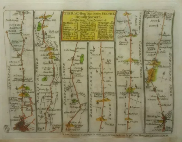 Antique Road Map of London to Huntington by Thomas Kitchin 1767