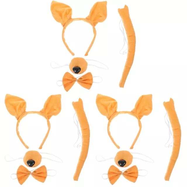 3 Sets Cosplay Animal Costume Animal Ears Headband Animal Tail Fake Nose Bowtie