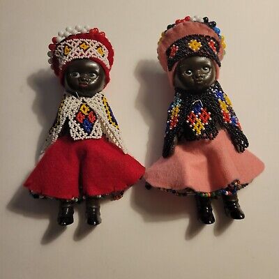 Vintage Pair African Hand Beaded Accessories Dolls Tribal Native Set Approx 7in