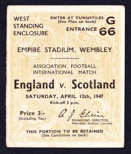 ENGLAND v SCOTLAND 1947 *VG Condition Ticket*