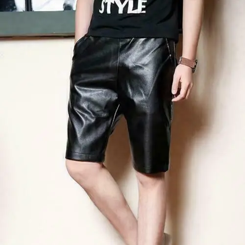 Black Shorts Lambskin Leather New Men's Sports Boxer Brand Stylish Genuine