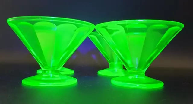 Set of 4 1920s Federal Green Uranium Depression Glass Pedestal Sherbet Cups