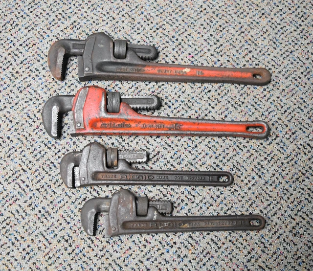 Vintage Ridgid Pipe Wrench Lot 2x 14" and 2x 10" Pipe Wrenches