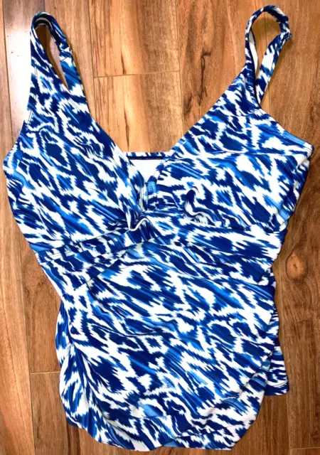 Ralph Lauren Woman's Blue & White Tankini Top Adjustable Straps Padded Size 20W