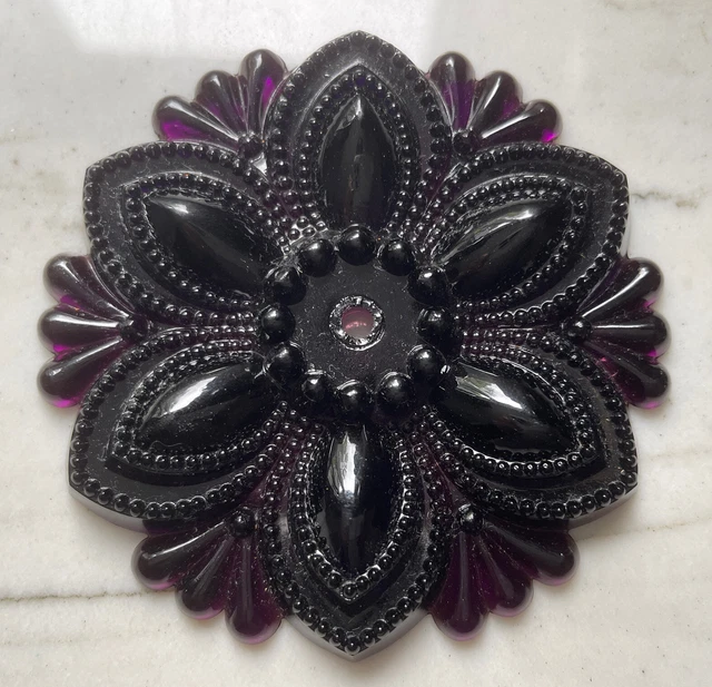 Antique Pressed Sandwich Glass Amethyst Black Curtain Tie Backs Flower Shaped 2 3