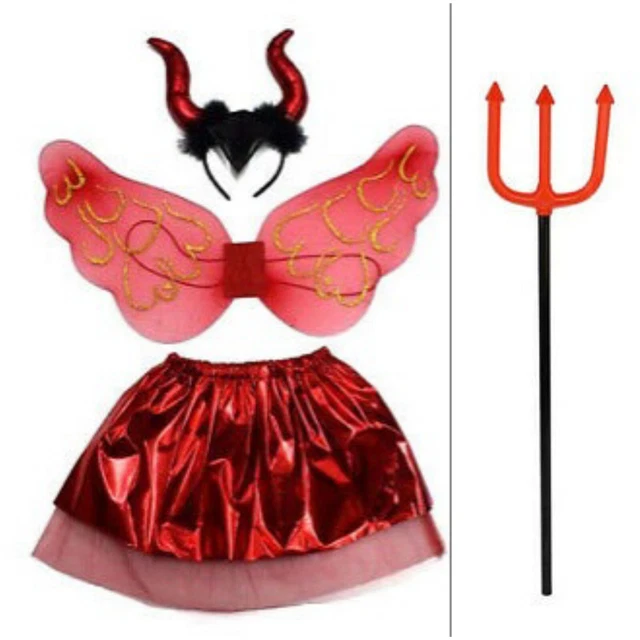 VESTITO CARNEVALE HALLOWEEN Kit Costume Bambina Diavoletta 3/5 Anni Con  Forcone EUR 9,90 - PicClick IT