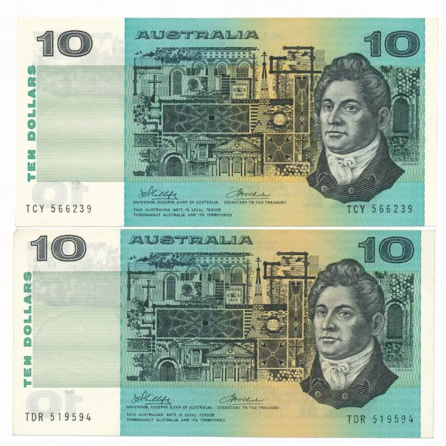 Australia 10 Dollars $10 Phillips Wheeler R.305 gEF – 2 Notes