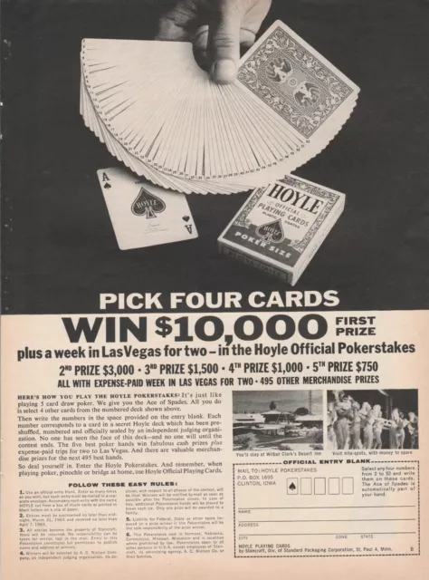 1963 Hoyle Playing Cards Vintage Print Ad Poker Sweepstakes Prize Las Vegas
