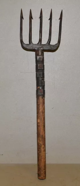 Antique hand forged 5 barbed gaff eel spear collectible fighting trident tool Antique hand forged 5 barbed gaff eel spear collectible fighting trident tool