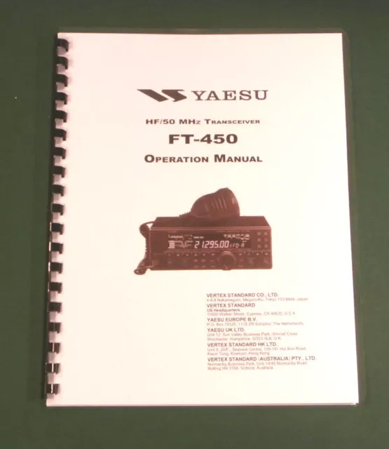 Yaesu FT-450 Operation Manual - Premium Card Stock Covers & 32 LB Paper!