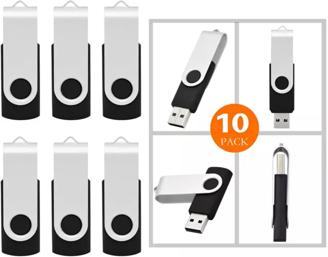Wholesale 10 Pack 1MB-32GB Bulk Pack USB Flash Drives Swivel Thumb Drive Memo...